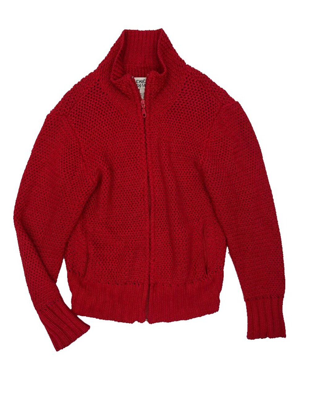 Chicos Design Chunky zip up RED sweater cardigan large weave Womens 1 M